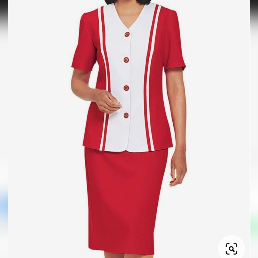Anthony Richard‎ Skirt Suit Set size 10 red color Lightweight Holiday Carer